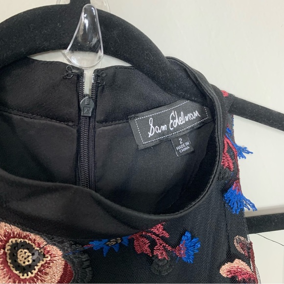 Sam Edelman | Tie Halter Neck Zipper Back Embroidered Floral Mesh Dress | Size 2 - Picture 6 of 10